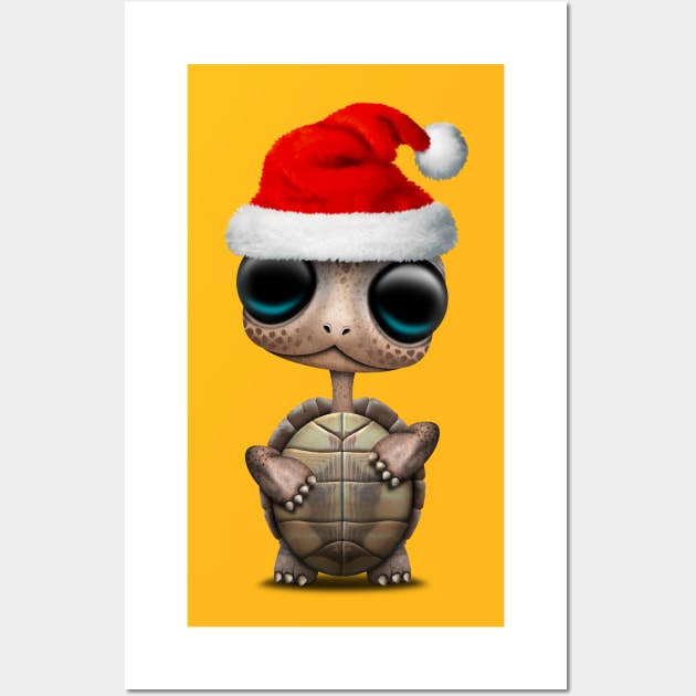 Christmas Turtle Wearing a Santa Hat Wall Art by jeffbartels